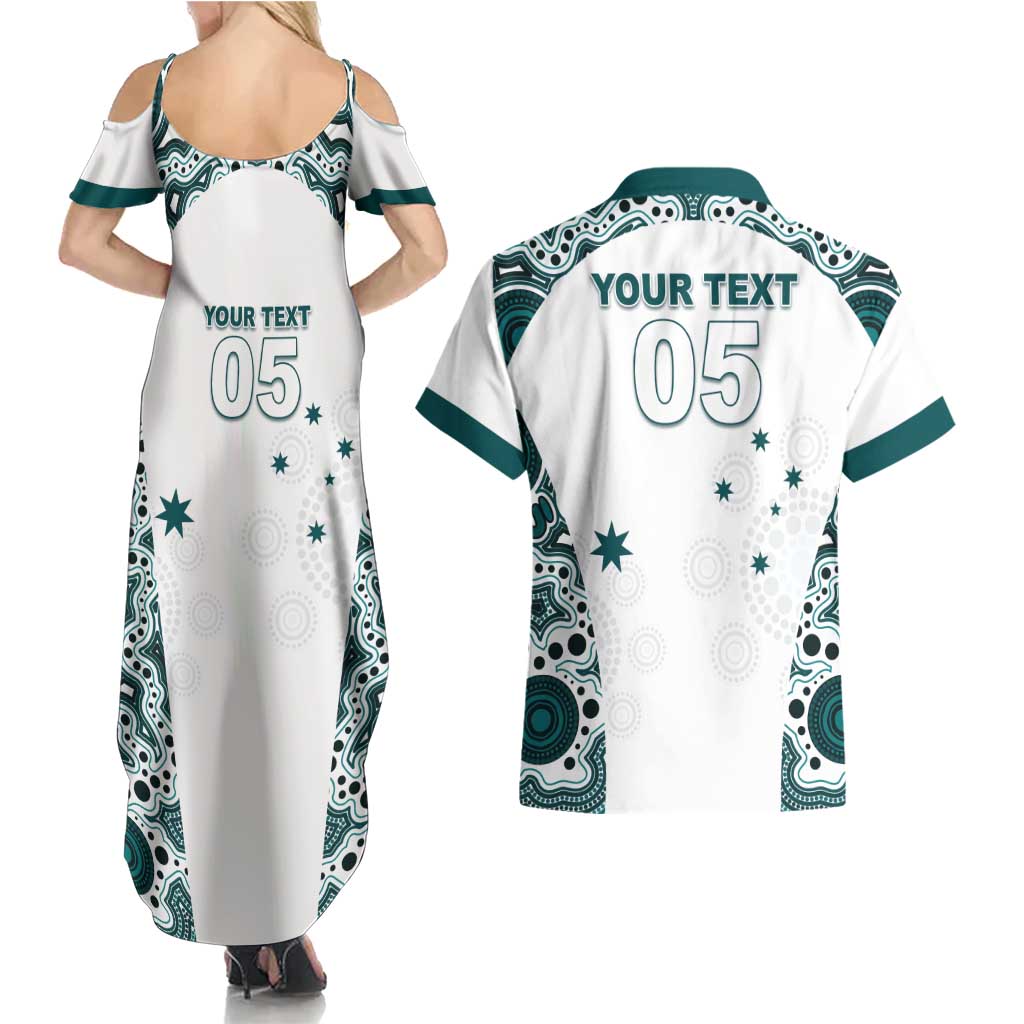 Custom Australia Rugby 2026 Couples Matching Summer Maxi Dress and Hawaiian Shirt Go Wallabies Aboriginal Pattern White Version - Aussie Hoodie