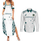 Custom Australia Rugby 2026 Couples Matching Summer Maxi Dress and Long Sleeve Button Shirt Go Wallabies Aboriginal Pattern White Version - Aussie Hoodie