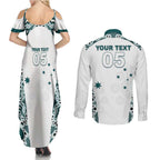 Custom Australia Rugby 2026 Couples Matching Summer Maxi Dress and Long Sleeve Button Shirt Go Wallabies Aboriginal Pattern White Version - Aussie Hoodie