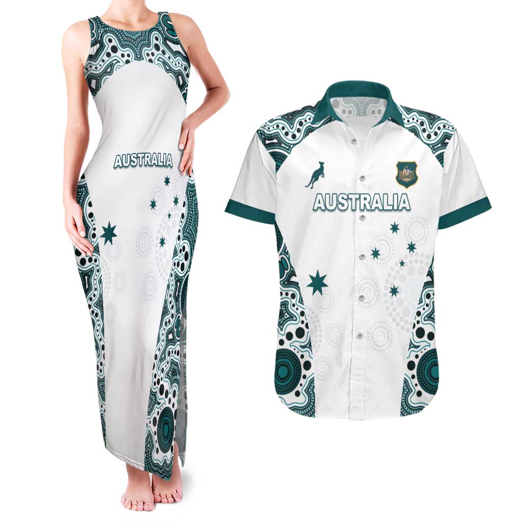Custom Australia Rugby 2026 Couples Matching Tank Maxi Dress and Hawaiian Shirt Go Wallabies Aboriginal Pattern White Version - Aussie Hoodie