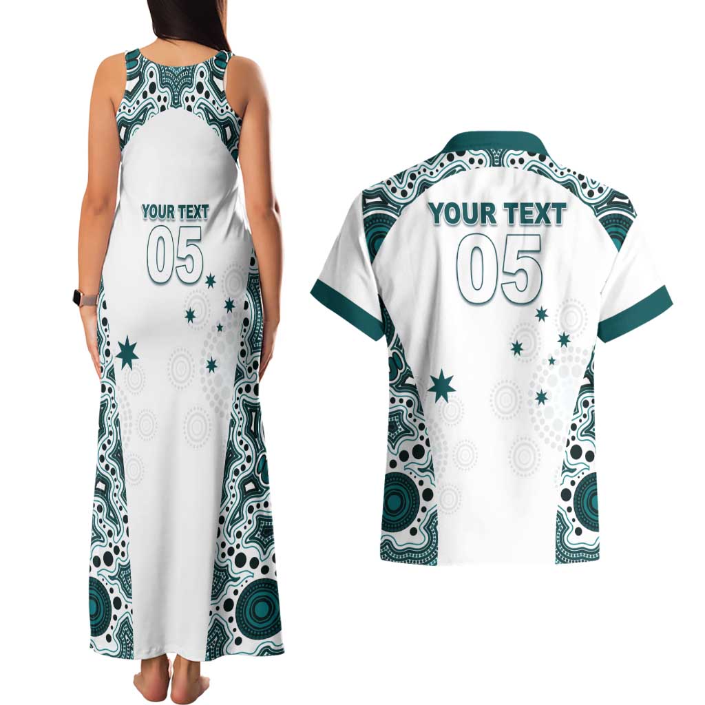 Custom Australia Rugby 2026 Couples Matching Tank Maxi Dress and Hawaiian Shirt Go Wallabies Aboriginal Pattern White Version - Aussie Hoodie