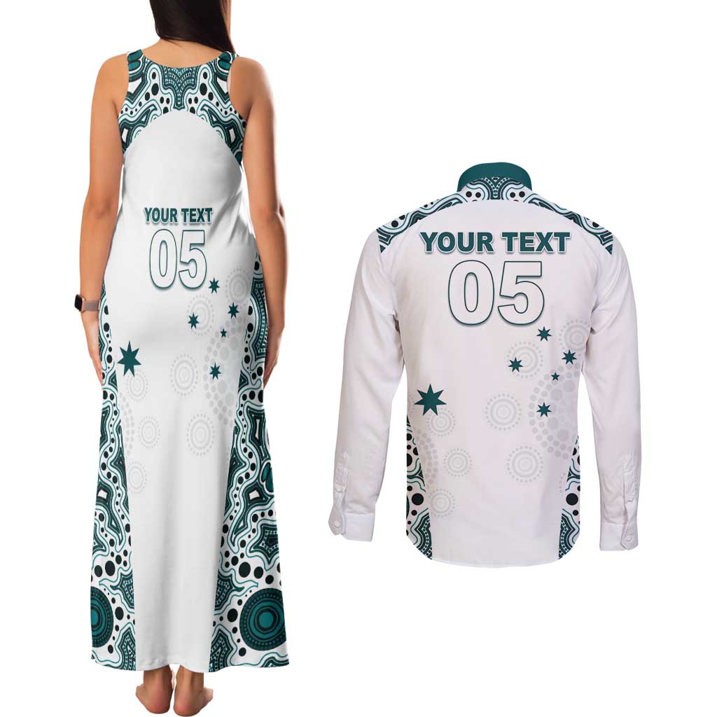 Custom Australia Rugby 2026 Couples Matching Tank Maxi Dress and Long Sleeve Button Shirt Go Wallabies Aboriginal Pattern White Version - Aussie Hoodie