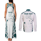 Custom Australia Rugby 2026 Couples Matching Tank Maxi Dress and Long Sleeve Button Shirt Go Wallabies Aboriginal Pattern White Version - Aussie Hoodie