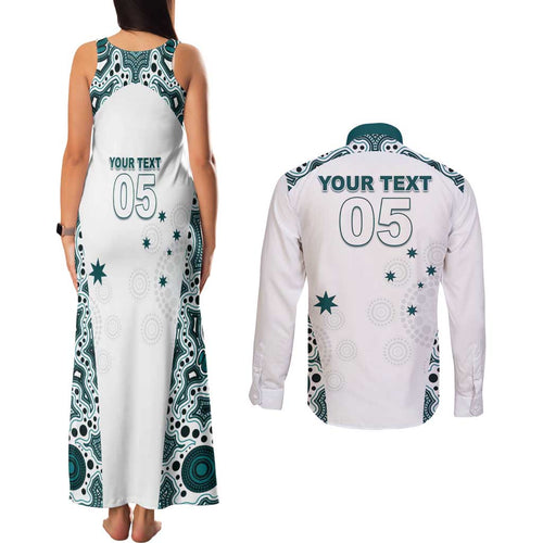 Custom Australia Rugby 2026 Couples Matching Tank Maxi Dress and Long Sleeve Button Shirt Go Wallabies Aboriginal Pattern White Version - Aussie Hoodie