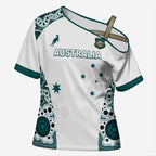 Custom Australia Rugby 2026 Cross Shoulder Shirt Go Wallabies Aboriginal Pattern White Version - Aussie Hoodie