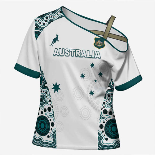 Custom Australia Rugby 2026 Cross Shoulder Shirt Go Wallabies Aboriginal Pattern White Version - Aussie Hoodie
