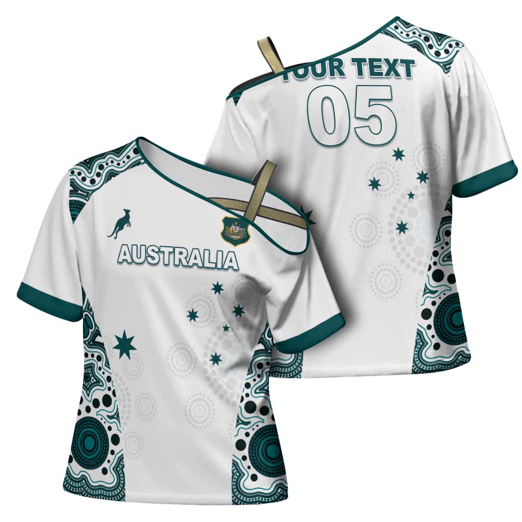 Custom Australia Rugby 2026 Cross Shoulder Shirt Go Wallabies Aboriginal Pattern White Version - Aussie Hoodie