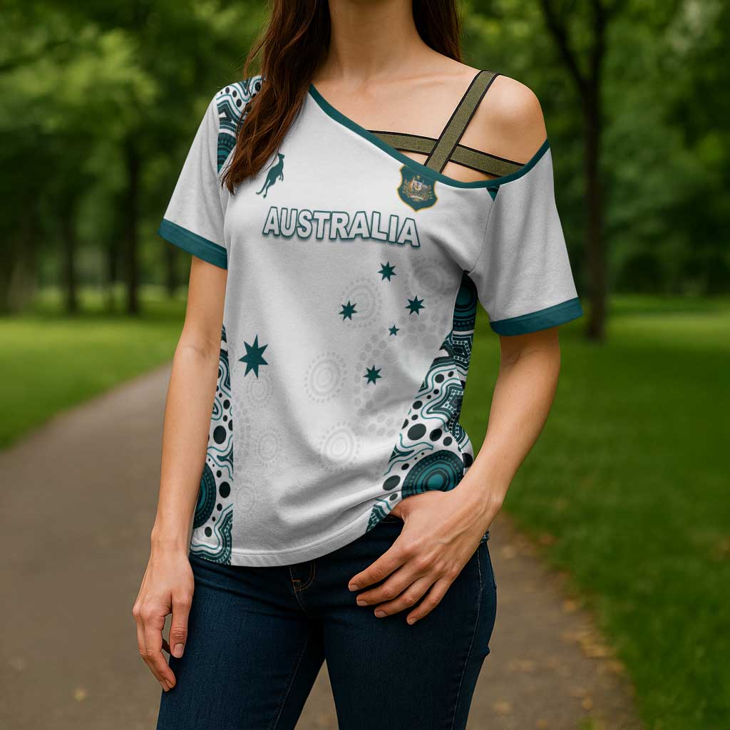 Custom Australia Rugby 2026 Cross Shoulder Shirt Go Wallabies Aboriginal Pattern White Version - Aussie Hoodie