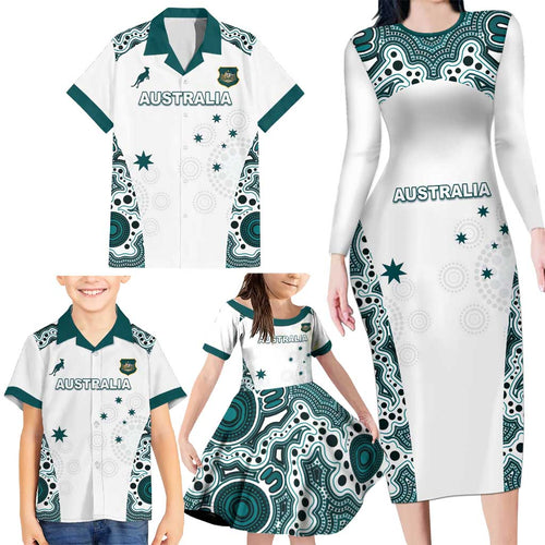 Custom Australia Rugby 2026 Family Matching Long Sleeve Bodycon Dress and Hawaiian Shirt Go Wallabies Aboriginal Pattern White Version - Aussie Hoodie