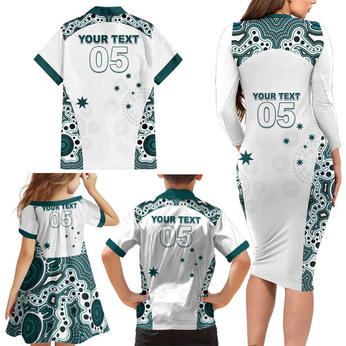 Custom Australia Rugby 2026 Family Matching Long Sleeve Bodycon Dress and Hawaiian Shirt Go Wallabies Aboriginal Pattern White Version - Aussie Hoodie