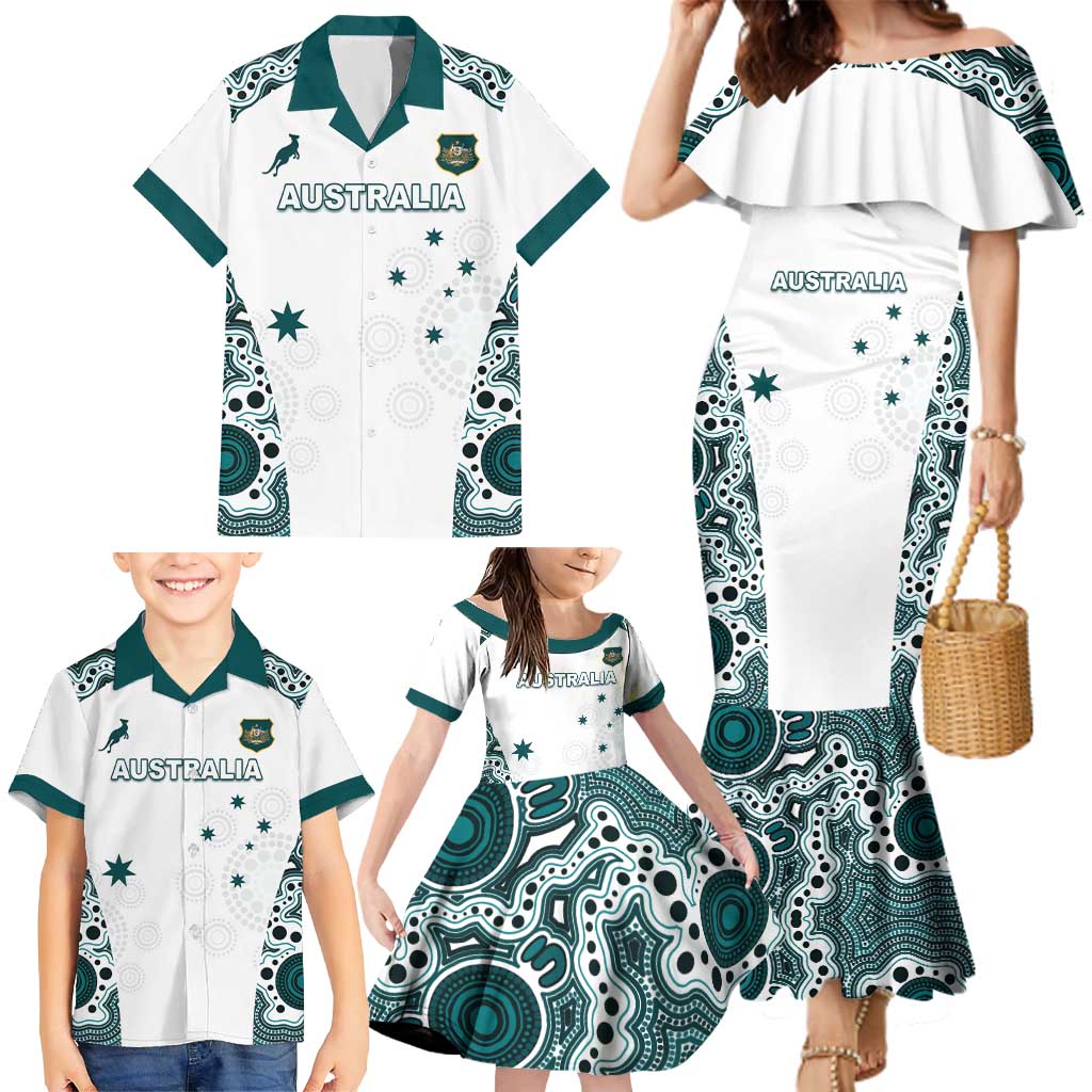 Custom Australia Rugby 2026 Family Matching Mermaid Dress and Hawaiian Shirt Go Wallabies Aboriginal Pattern White Version - Aussie Hoodie