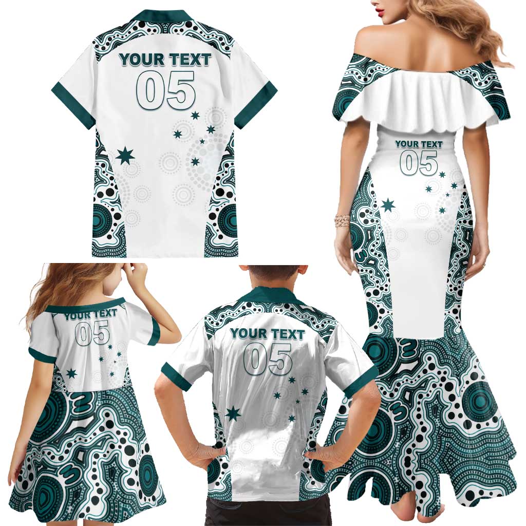 Custom Australia Rugby 2026 Family Matching Mermaid Dress and Hawaiian Shirt Go Wallabies Aboriginal Pattern White Version - Aussie Hoodie