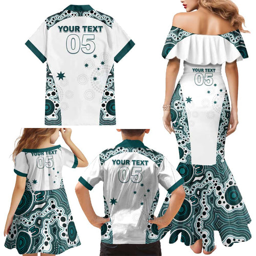 Custom Australia Rugby 2026 Family Matching Mermaid Dress and Hawaiian Shirt Go Wallabies Aboriginal Pattern White Version - Aussie Hoodie