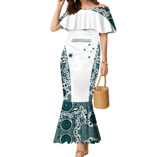 Custom Australia Rugby 2026 Family Matching Mermaid Dress and Hawaiian Shirt Go Wallabies Aboriginal Pattern White Version - Aussie Hoodie