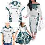 Custom Australia Rugby 2026 Family Matching Off The Shoulder Long Sleeve Dress and Hawaiian Shirt Go Wallabies Aboriginal Pattern White Version - Aussie Hoodie