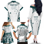 Custom Australia Rugby 2026 Family Matching Off The Shoulder Long Sleeve Dress and Hawaiian Shirt Go Wallabies Aboriginal Pattern White Version - Aussie Hoodie
