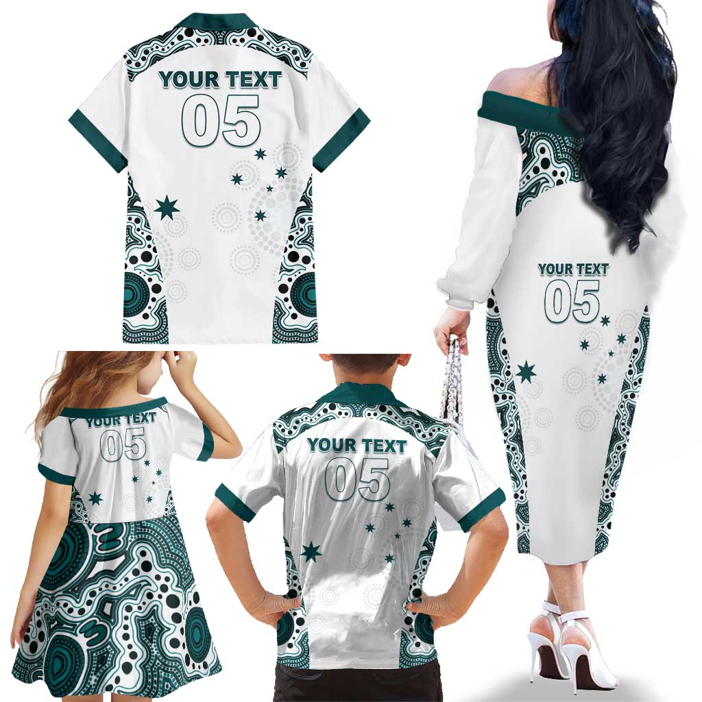 Custom Australia Rugby 2026 Family Matching Off The Shoulder Long Sleeve Dress and Hawaiian Shirt Go Wallabies Aboriginal Pattern White Version - Aussie Hoodie