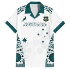 Custom Australia Rugby 2026 Family Matching Off The Shoulder Long Sleeve Dress and Hawaiian Shirt Go Wallabies Aboriginal Pattern White Version - Aussie Hoodie