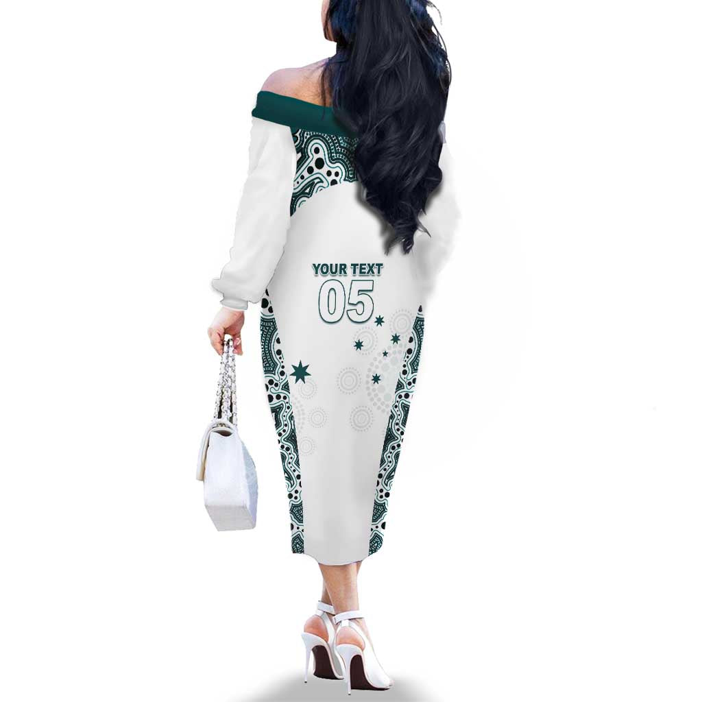 Custom Australia Rugby 2026 Family Matching Off The Shoulder Long Sleeve Dress and Hawaiian Shirt Go Wallabies Aboriginal Pattern White Version - Aussie Hoodie