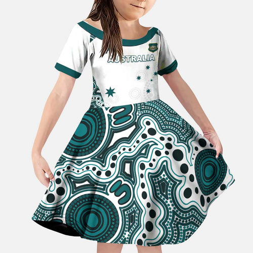 Custom Australia Rugby 2026 Family Matching Off Shoulder Maxi Dress and Hawaiian Shirt Go Wallabies Aboriginal Pattern White Version - Aussie Hoodie