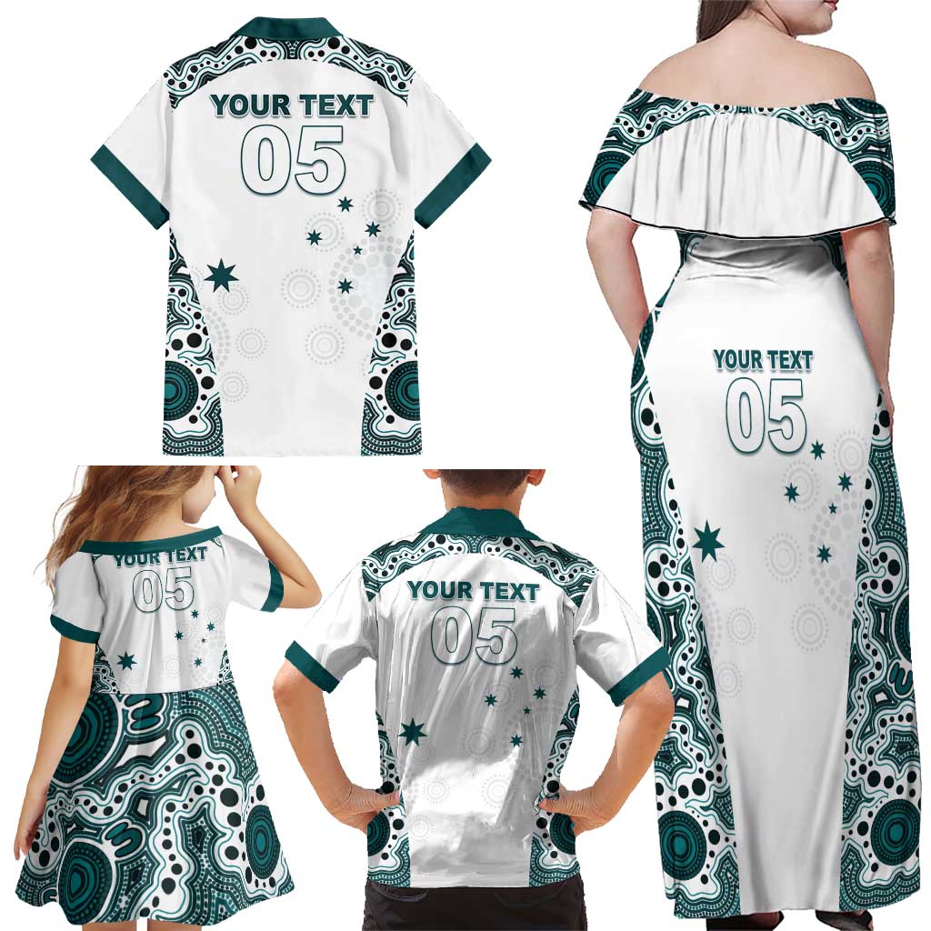 Custom Australia Rugby 2026 Family Matching Off Shoulder Maxi Dress and Hawaiian Shirt Go Wallabies Aboriginal Pattern White Version - Aussie Hoodie