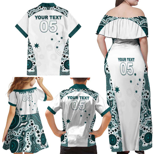 Custom Australia Rugby 2026 Family Matching Off Shoulder Maxi Dress and Hawaiian Shirt Go Wallabies Aboriginal Pattern White Version - Aussie Hoodie