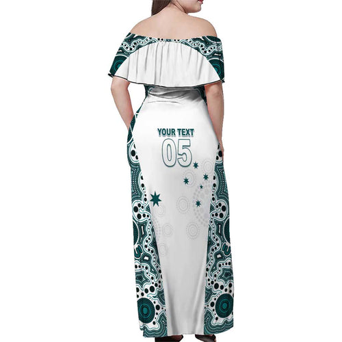 Custom Australia Rugby 2026 Family Matching Off Shoulder Maxi Dress and Hawaiian Shirt Go Wallabies Aboriginal Pattern White Version - Aussie Hoodie