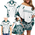 Custom Australia Rugby 2026 Family Matching Off Shoulder Short Dress and Hawaiian Shirt Go Wallabies Aboriginal Pattern White Version - Aussie Hoodie