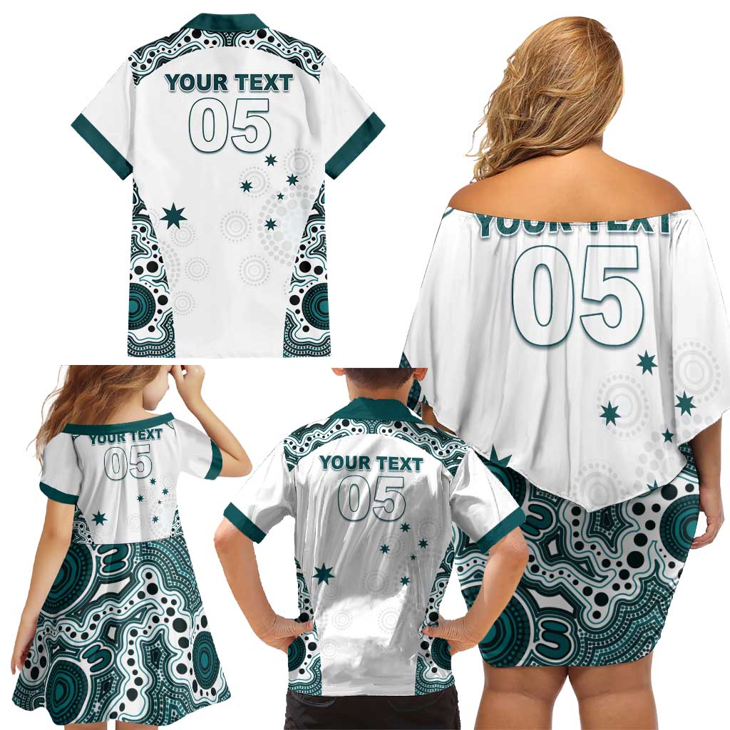 Custom Australia Rugby 2026 Family Matching Off Shoulder Short Dress and Hawaiian Shirt Go Wallabies Aboriginal Pattern White Version - Aussie Hoodie