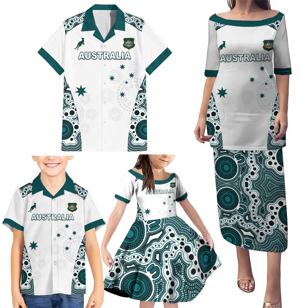 Custom Australia Rugby 2026 Family Matching Puletasi and Hawaiian Shirt Go Wallabies Aboriginal Pattern White Version - Aussie Hoodie