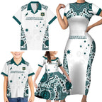 Custom Australia Rugby 2026 Family Matching Short Sleeve Bodycon Dress and Hawaiian Shirt Go Wallabies Aboriginal Pattern White Version - Aussie Hoodie