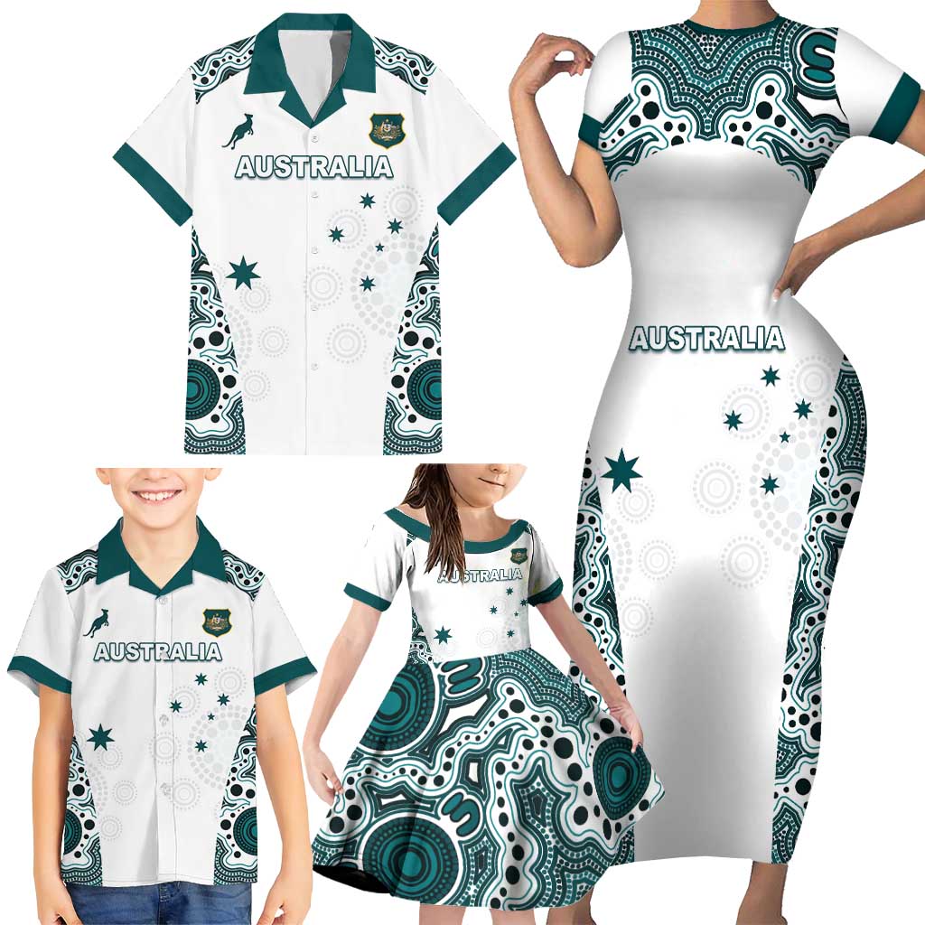 Custom Australia Rugby 2026 Family Matching Short Sleeve Bodycon Dress and Hawaiian Shirt Go Wallabies Aboriginal Pattern White Version - Aussie Hoodie