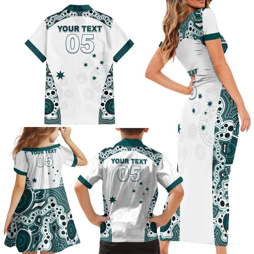 Custom Australia Rugby 2026 Family Matching Short Sleeve Bodycon Dress and Hawaiian Shirt Go Wallabies Aboriginal Pattern White Version - Aussie Hoodie
