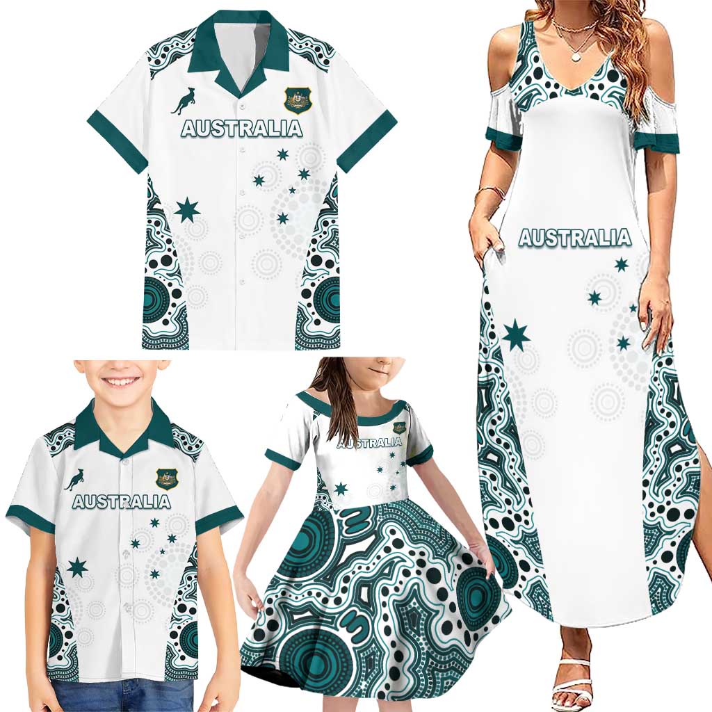 Custom Australia Rugby 2026 Family Matching Summer Maxi Dress and Hawaiian Shirt Go Wallabies Aboriginal Pattern White Version - Aussie Hoodie