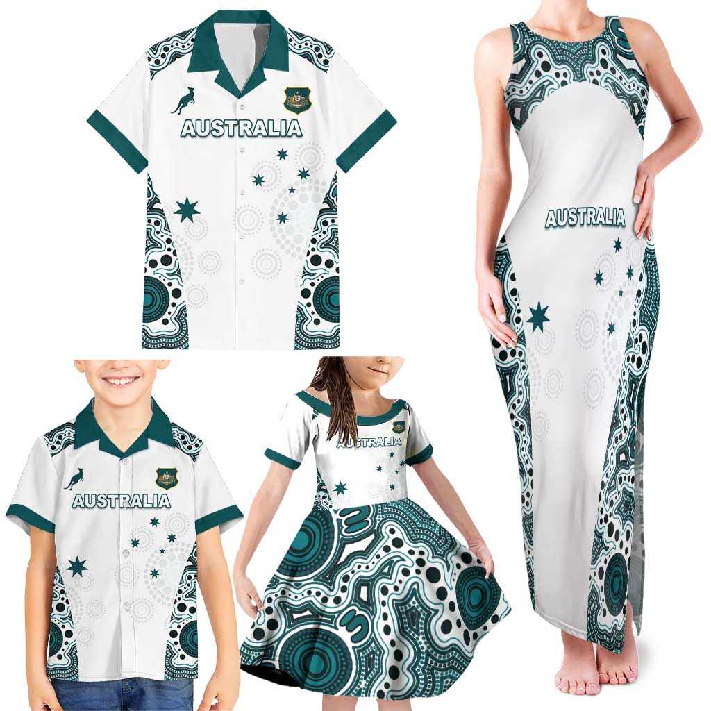 Custom Australia Rugby 2026 Family Matching Tank Maxi Dress and Hawaiian Shirt Go Wallabies Aboriginal Pattern White Version - Aussie Hoodie