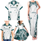Custom Australia Rugby 2026 Family Matching Tank Maxi Dress and Hawaiian Shirt Go Wallabies Aboriginal Pattern White Version - Aussie Hoodie