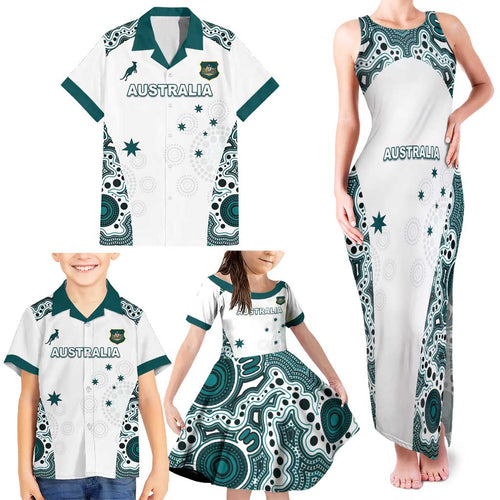 Custom Australia Rugby 2026 Family Matching Tank Maxi Dress and Hawaiian Shirt Go Wallabies Aboriginal Pattern White Version - Aussie Hoodie