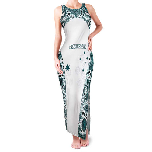 Custom Australia Rugby 2026 Family Matching Tank Maxi Dress and Hawaiian Shirt Go Wallabies Aboriginal Pattern White Version - Aussie Hoodie