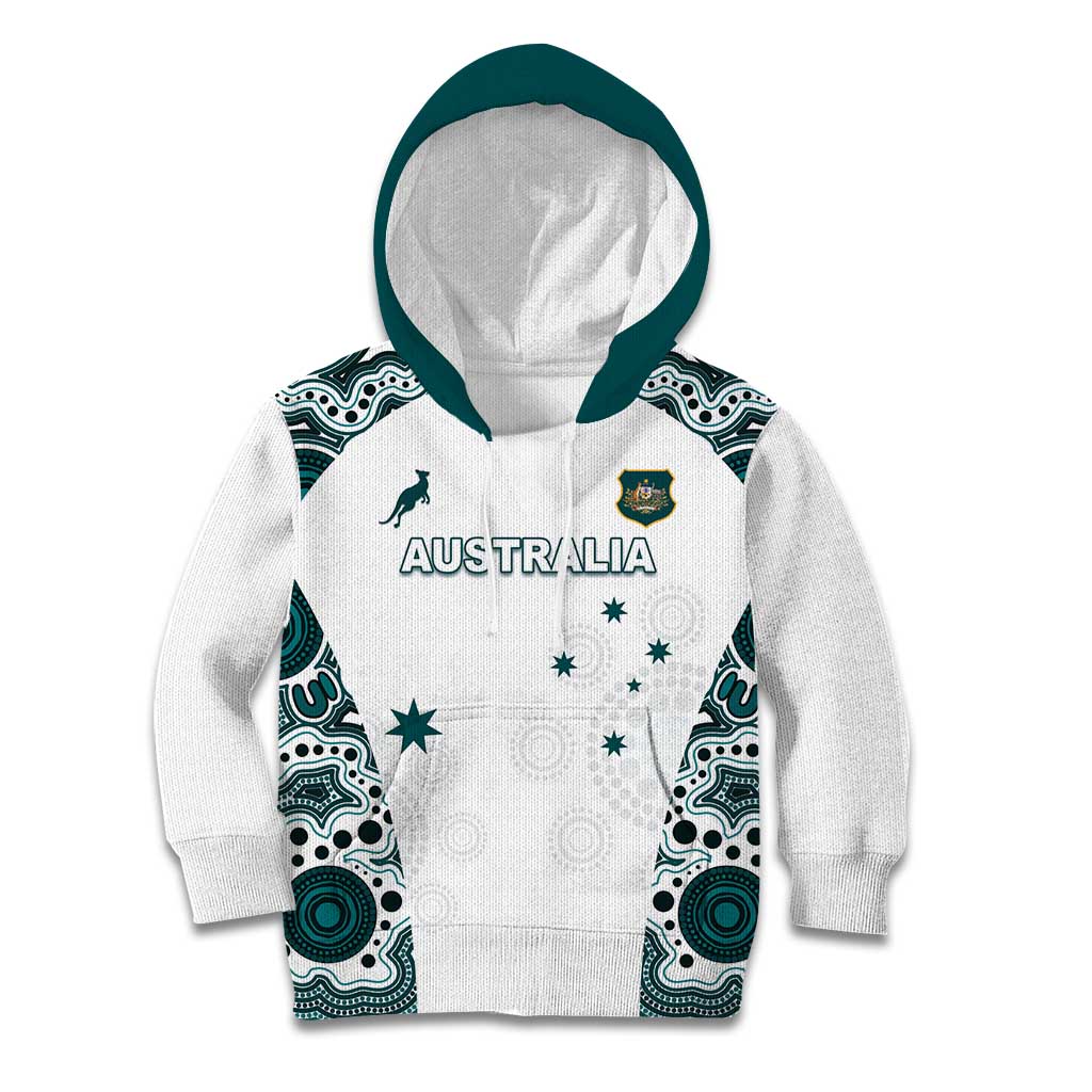 Custom Australia Rugby 2026 Kid Hoodie Go Wallabies Aboriginal Pattern White Version - Aussie Hoodie