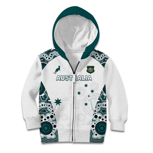 Custom Australia Rugby 2026 Kid Hoodie Go Wallabies Aboriginal Pattern White Version - Aussie Hoodie