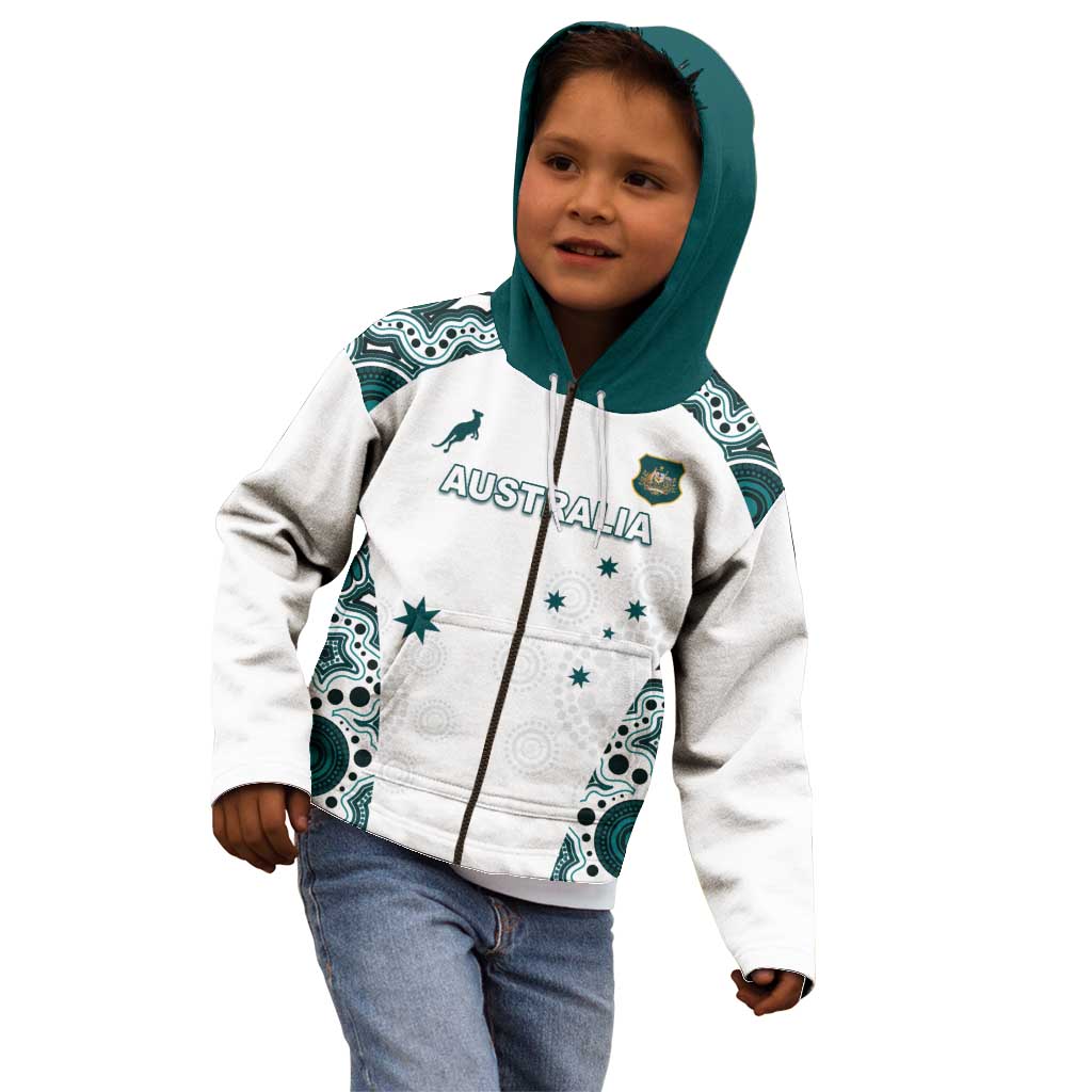 Custom Australia Rugby 2026 Kid Hoodie Go Wallabies Aboriginal Pattern White Version - Aussie Hoodie