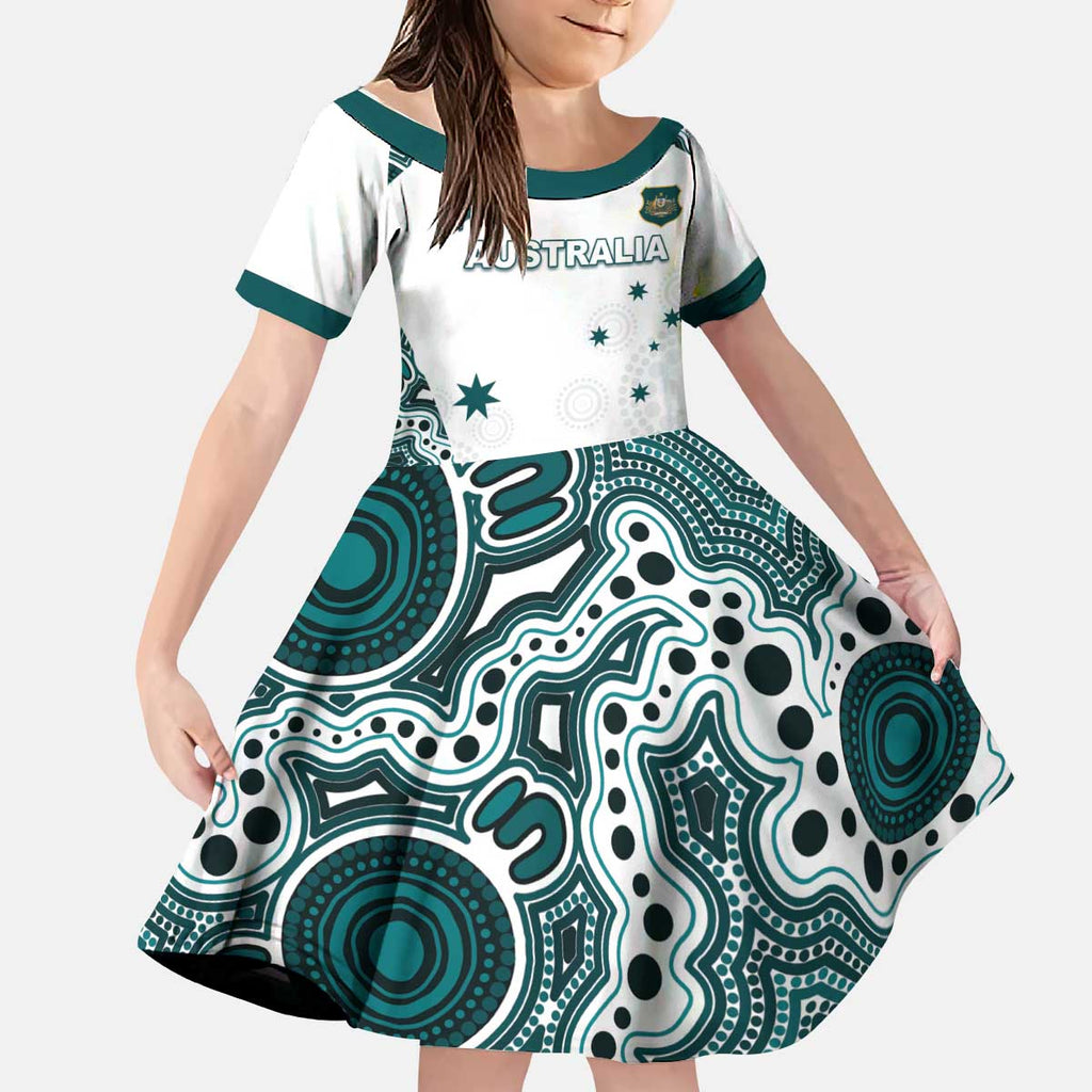 Custom Australia Rugby 2026 Kid Short Sleeve Dress Go Wallabies Aboriginal Pattern White Version - Aussie Hoodie