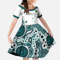 Custom Australia Rugby 2026 Kid Short Sleeve Dress Go Wallabies Aboriginal Pattern White Version - Aussie Hoodie