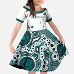 Custom Australia Rugby 2026 Kid Short Sleeve Dress Go Wallabies Aboriginal Pattern White Version - Aussie Hoodie