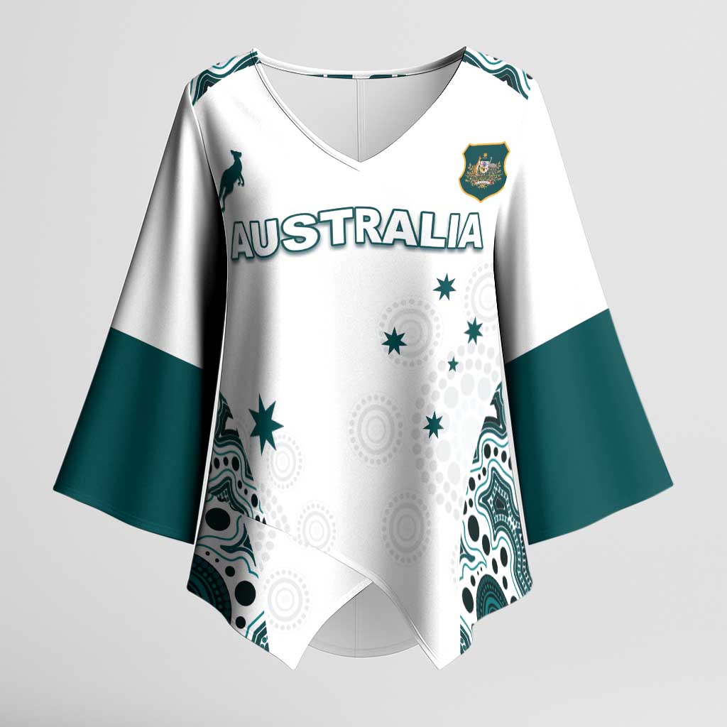 Custom Australia Rugby 2026 Kimono Sleeve Blouse Go Wallabies Aboriginal Pattern White Version - Aussie Hoodie