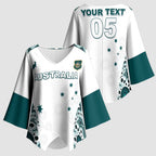 Custom Australia Rugby 2026 Kimono Sleeve Blouse Go Wallabies Aboriginal Pattern White Version - Aussie Hoodie