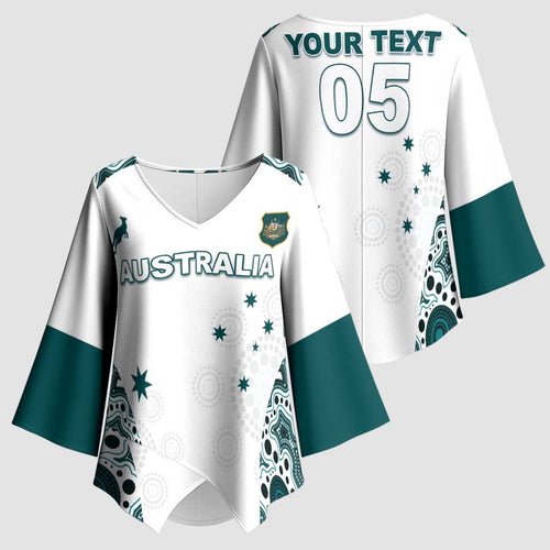 Custom Australia Rugby 2026 Kimono Sleeve Blouse Go Wallabies Aboriginal Pattern White Version - Aussie Hoodie