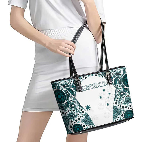 Australia Rugby 2026 Leather Tote Bag Go Wallabies Aboriginal Pattern White Version - Aussie Hoodie