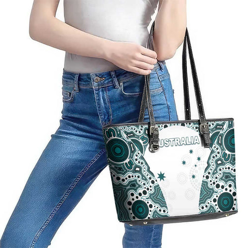 Australia Rugby 2026 Leather Tote Bag Go Wallabies Aboriginal Pattern White Version - Aussie Hoodie