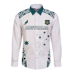 Custom Australia Rugby 2026 Long Sleeve Button Shirt Go Wallabies Aboriginal Pattern White Version - Aussie Hoodie